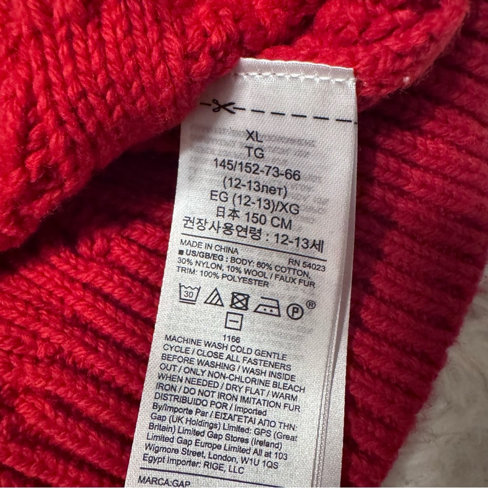 Gap Kids Red Cable Knit Sweater XL 14/16 Mock Neck Sherpa Lined Cozy Holiday - Picture 6 of 6